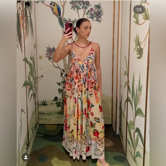 💕 Farm Rio Pink Garden Terrace Maxi Dress EEUC once worn Sz S - Picture 4 of 7